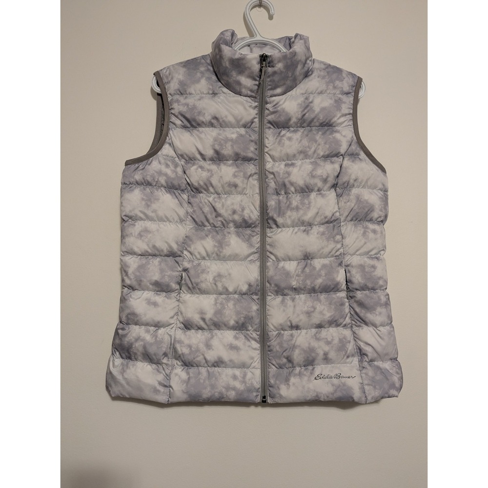 Eddie Bauer Women's EB650 Zip Up Down Puffer Vest Size Large L White Gray Cloud